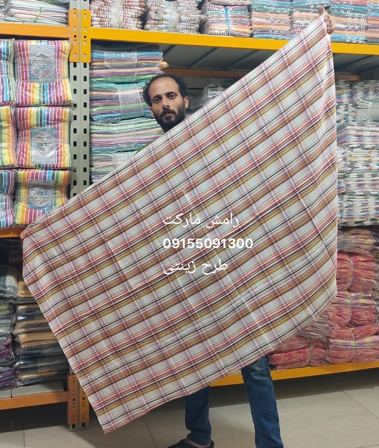 حوله نخی مرتضی رامش سنتی باف یزد طرح زینتی سایز ۱۰۰ در ۱۸۰ بدون ریشه