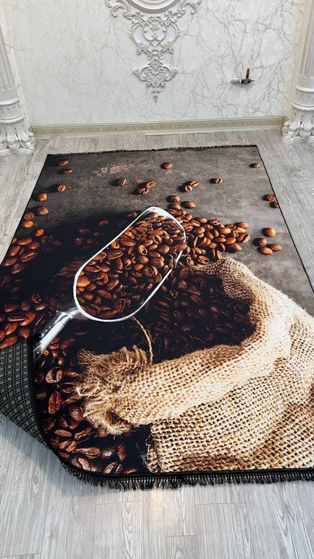 فرشینه پشت استپ دار (فرش لایت) کیفیت عالی طرح آشپزخانه دانه قهوه کد fh2254 (با فیلم) / light carpet with stop-layer code 2254