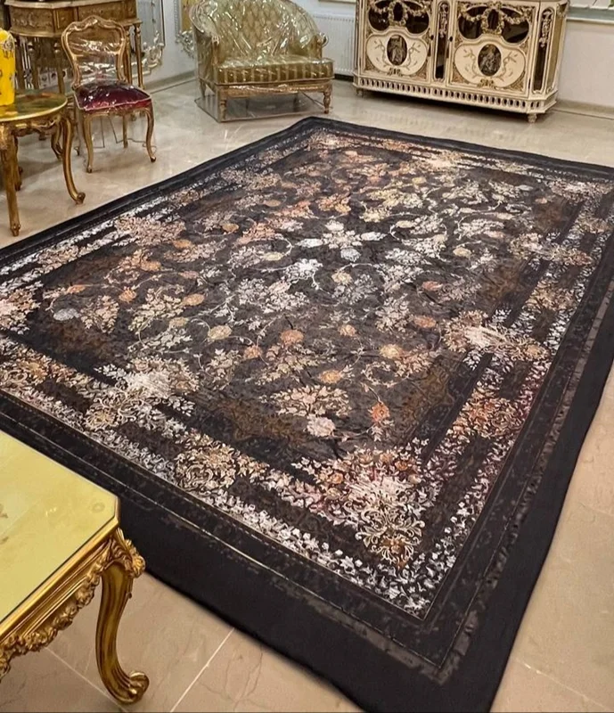 کاور فرش و روفرشی کشدار طرح وینتیج رنگ طوسی ترکیب قهوه ای و طلایی کد 1660 (با فیلم)