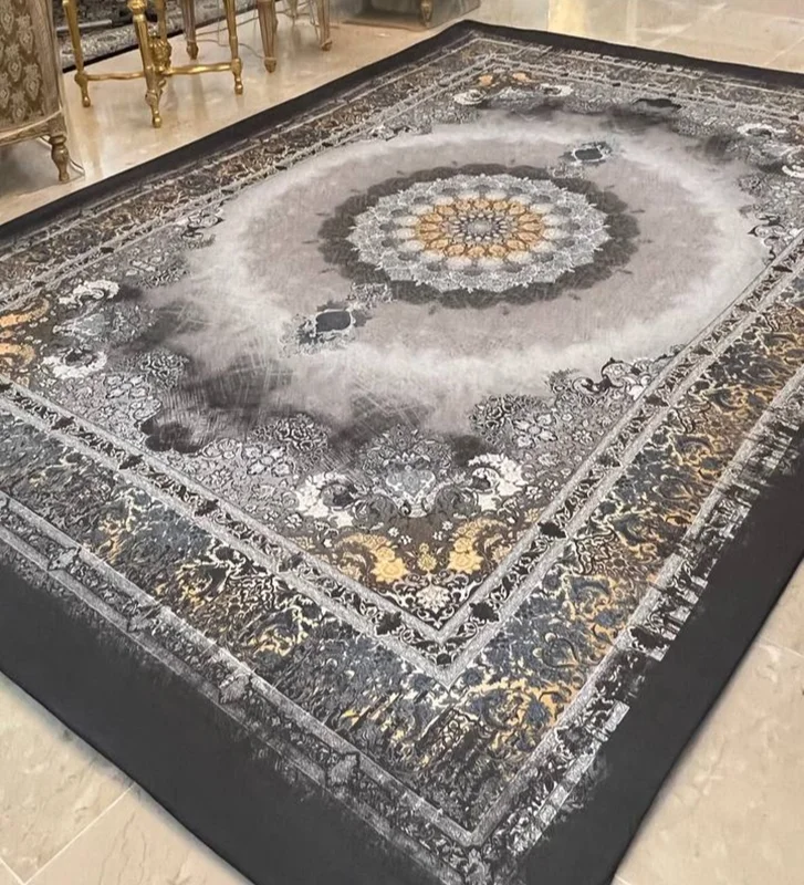 کاور فرش و روفرشی کشدار رنگ طوسی طلایی سرمه ای کد 1607 (با فیلم)