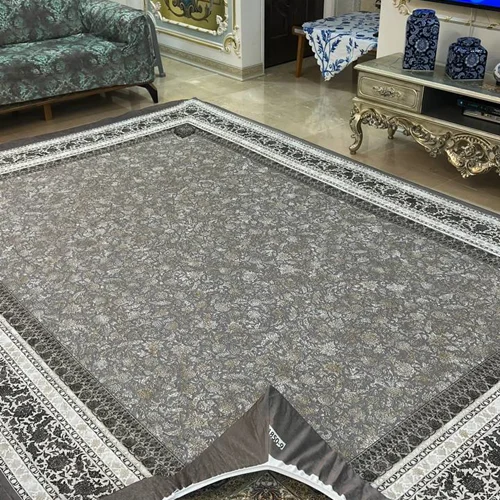 کاور فرش و روفرشی کشدار رنگ طوسی ترکیب کرم طلایی کد Rh1850 (با فیلم)/ cover carpet