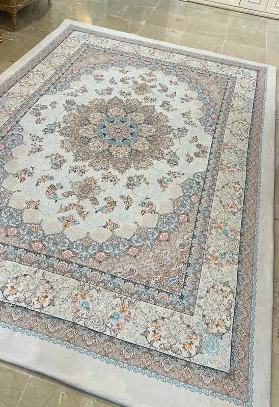کاور فرش و روفرشی کشدار زمینه کرم طرح فرش بسیار زیبا کد ۱۴۳۹ (با فیلم)