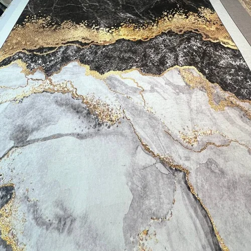 کاور فرش و روفرشی کشدار طرح ماربل زیبا ترکیب رنگ‌ طوسی و مشکی و طلایی کد Rh0811 (با فیلم)