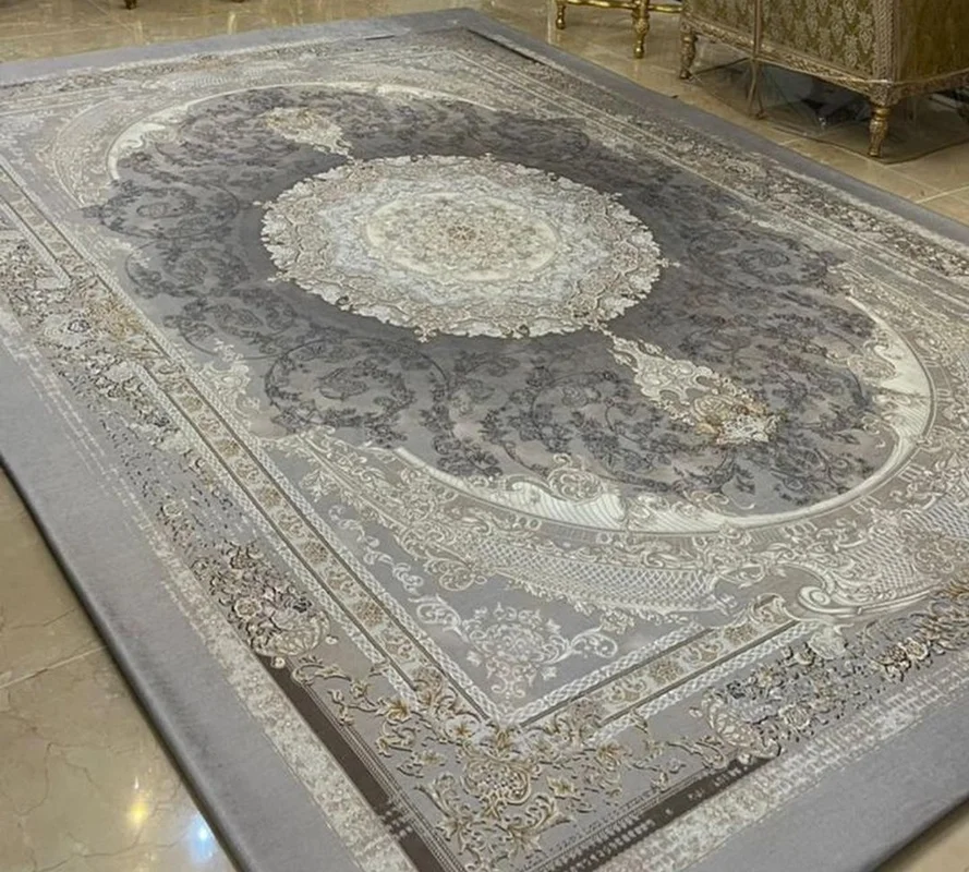 کاور فرش و روفرشی کشدار زمینه طوسی و فیلی کد 1377