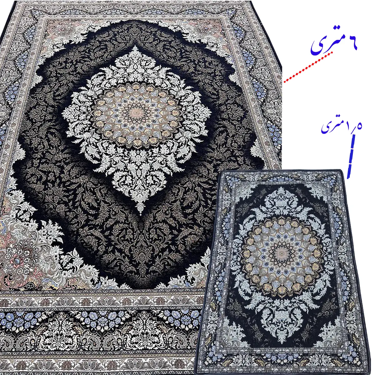 روفرشی زیبای سوپر گلشن یزد جنس عالی مدل گل انار 2 کد 811s سرمه ای با سایزبندی