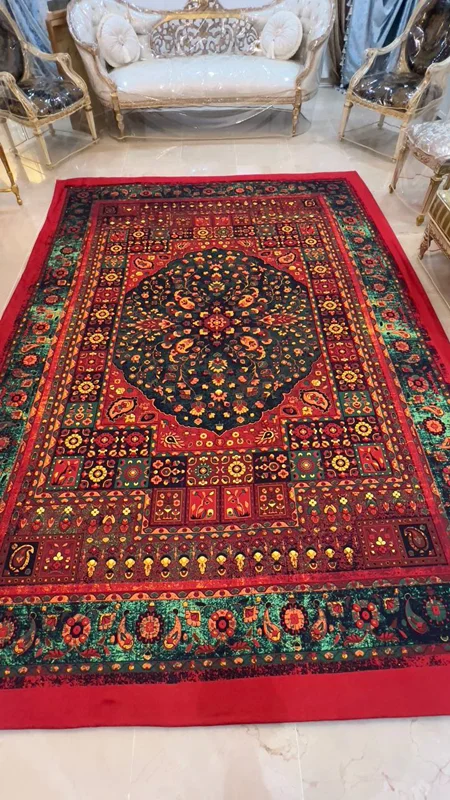 کاور فرش و روفرشی کشدار زیباترین طرح سنتی رنگ قرمز با پارچه کیفیت درجه یک کد Rh2600 (با فیلم لایو) / cover carper code 2600