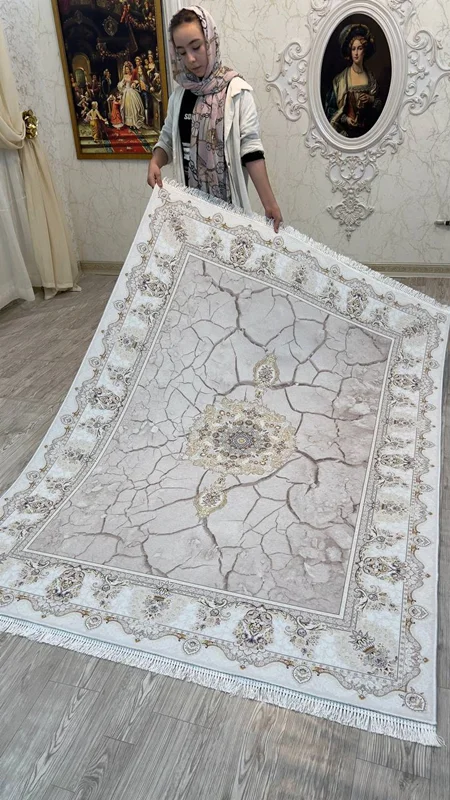 فرشینه پشت استپ دار (فرش لایت) کیفیت عالی طرح سنگ فوق العاده زیبا و بی نظیر رنگ کرم یا کرم نسکافه خوشرنگ کد fh0695 (با فیلم) / light carpet with stop-layer code 0695