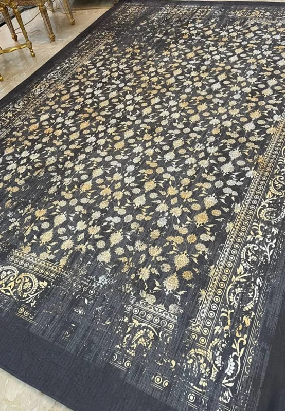 کاور فرش و روفرشی کشدار طرح وینتج طوسی طلایی کد 1467