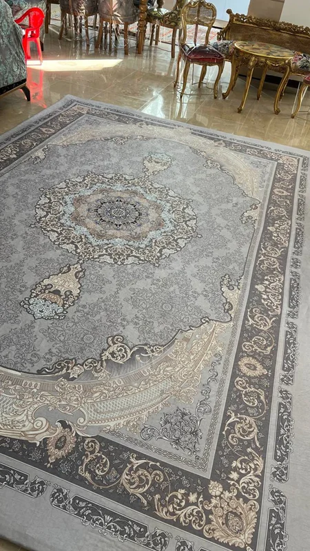 کاور فرش و روفرشی کشدار طرح زیبا رنگ طوسی ترکیب کرم کد 1381 (با فیلم)