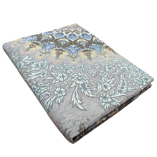 روفرشی سوپر گلشن یزد | جنس مخمل ابریشم | مدل گل انار | کد 811 | طوسی و کرم | سایزبندی | زیباترین روفرشی