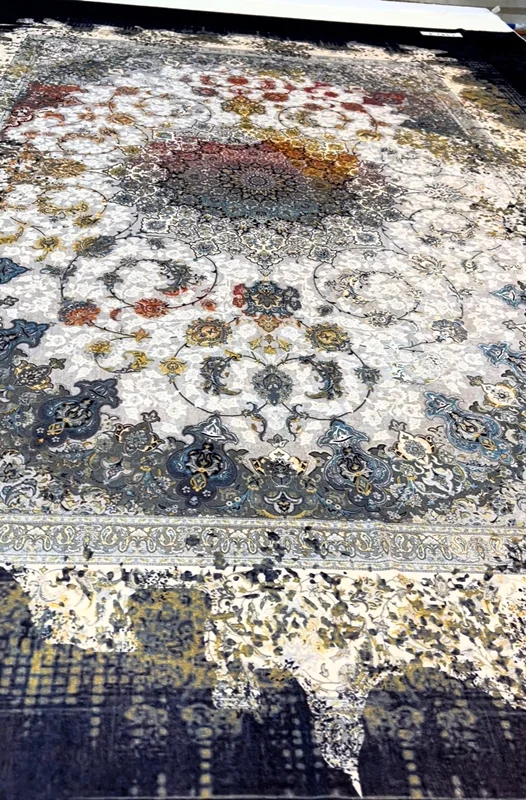 کاور فرش و روفرشی کش دار طرح بسیار زیبا رنگ طوسی با حاشیه سرمه ای کد ۱۳۴۲ (با فیلم)/cover carpet code 1347