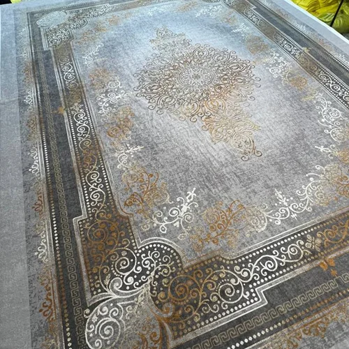کاور فرش و روفرشی کشدار‌ طرح بی نظیر رنگ طوسی ترکیب کرم طلایی کد Rh1974 (با فیلم زنده)