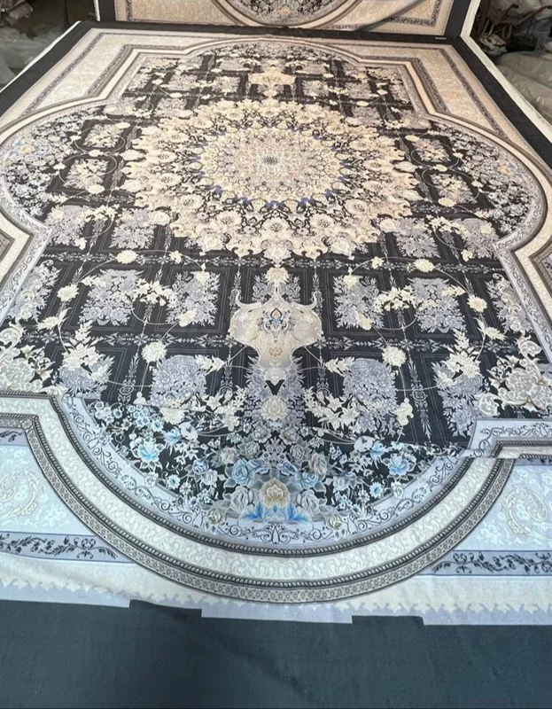 کاور فرش و روفرشی کشدار طرح بسیار زیبا ترکیب رنگ طوسی و کرم کد 1445 (با فیلم)
