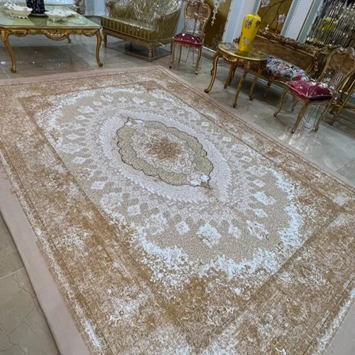 کاور فرش و روفرشی کشدار طرح ریز نقش رنگ کرم طلایی کد 1663 (با فیلم)