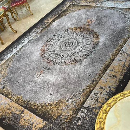 کاور فرش و روفرشی کشدار طرح فوق العاده زیبا با گل داماس داماسک رنگ طوسی و کرم طلایی کد Rh1830 (با فیلم)